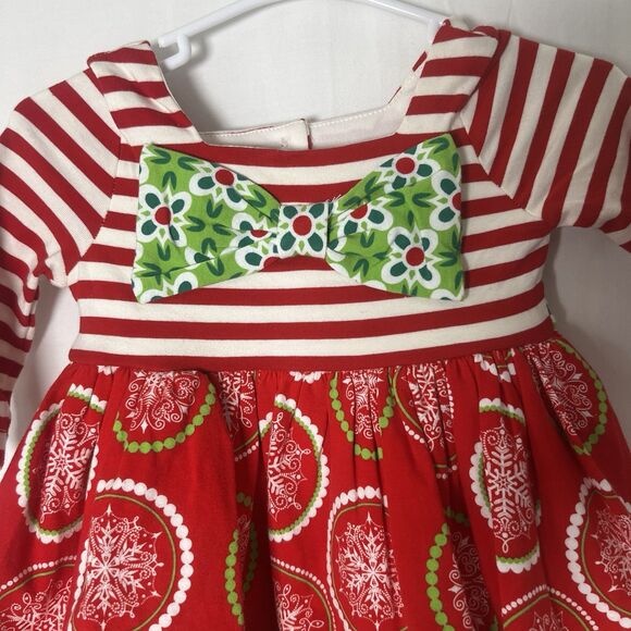 Counting Daisies 6-9M Girl Christmas Dress Red Stripe Green Lace Hem NO BLOOMERS - Picture 3 of 4